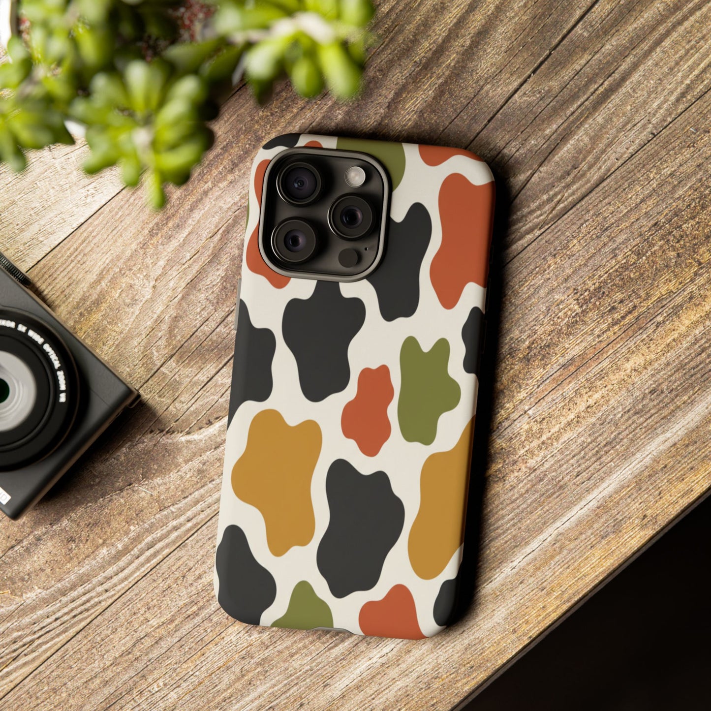 Camouflage Pattern Tough Phone Case – Retro Olive, Rust & Mustard Protective Cover