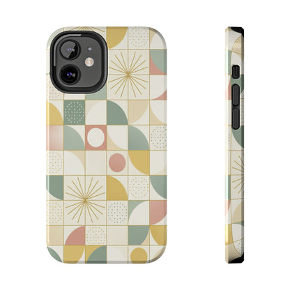 Retro Geometric Tough Phone Case — Pastel Midcentury Pattern