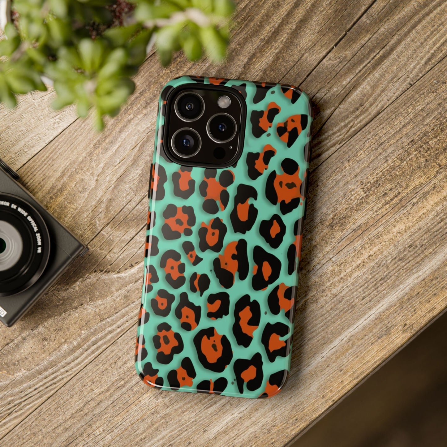 Teal & Rust Leopard Phone Case — Tough Protective Animal Print