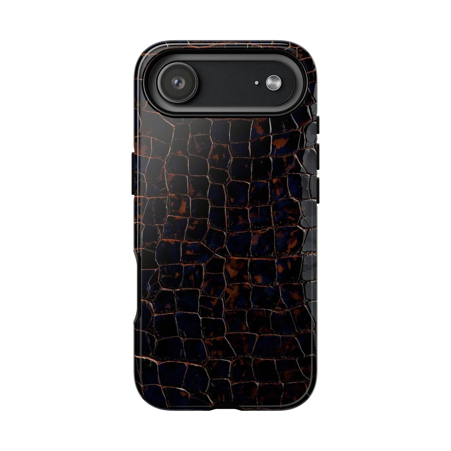 Croc-Embossed Tough Phone Case — Shockproof Black Alligator Texture