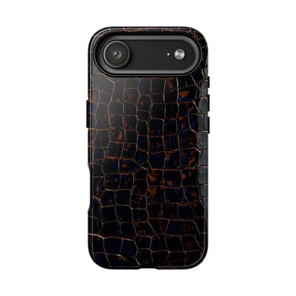 Croc-Embossed Tough Phone Case — Shockproof Black Alligator Texture