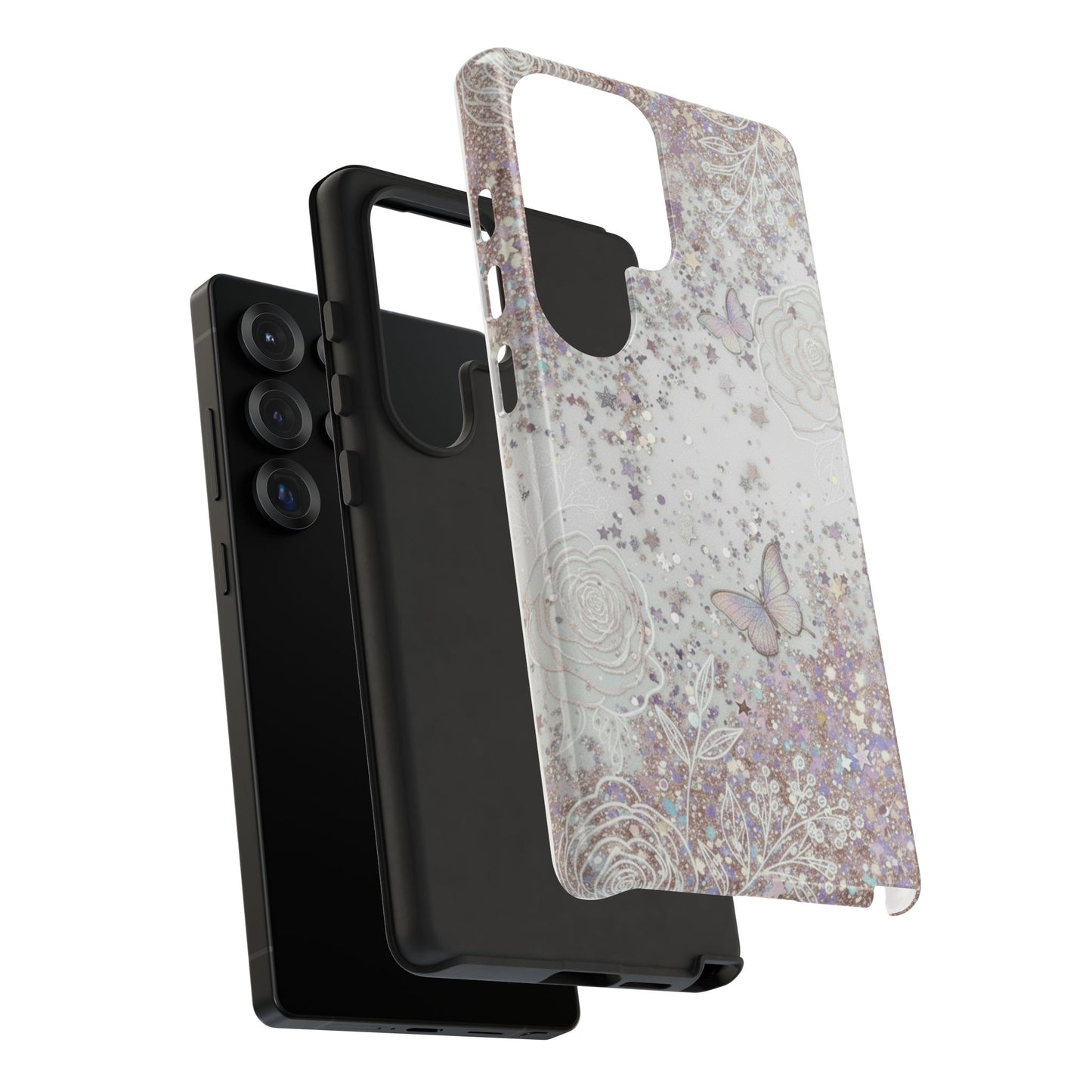 Butterfly Glitter Tough Phone Case — Floral Sparkle Protective Case