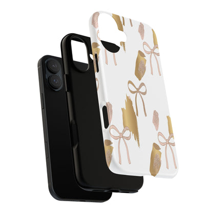 Phone Case — Gold Brushstroke & Blush Bow Pattern