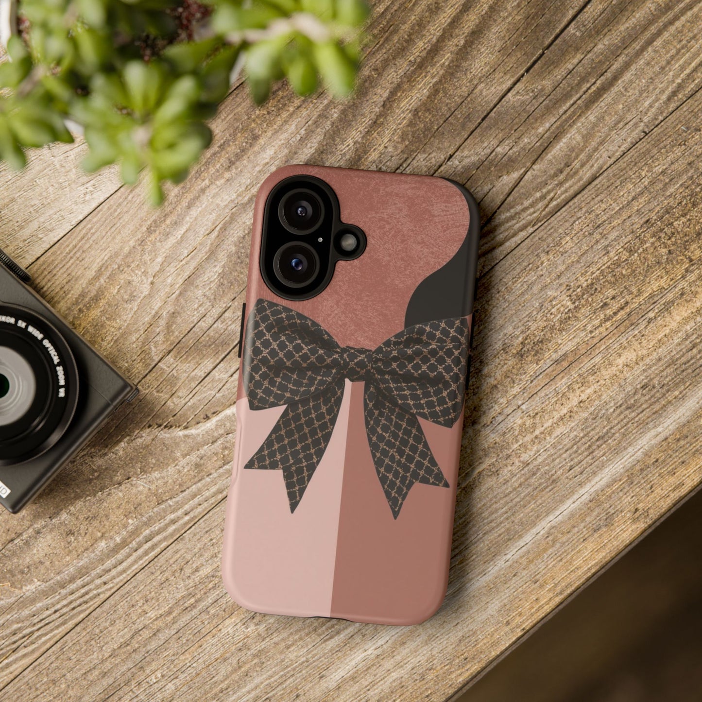 Bow Stripe Tough Phone Case – Pink Mauve Protective Cover