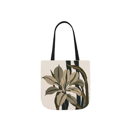 Botanical Stripe Canvas Tote — Neutral Leaf Print Tote Bag