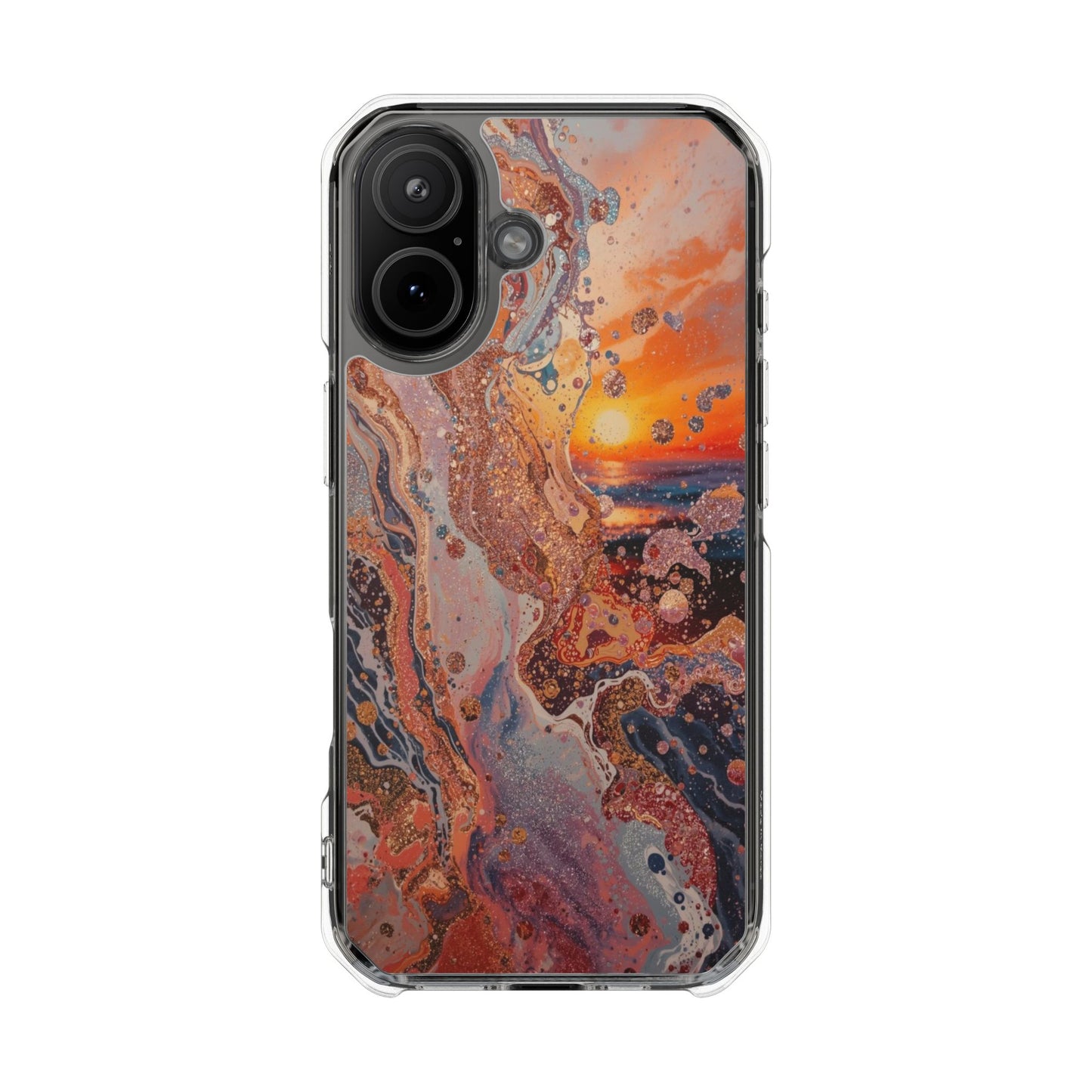 Clear Magnetic Phone Case — Abstract Sunset Resin Art