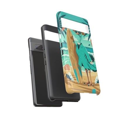 Phone Case — Retro Dressed Seagull Surfing Beach Illustration