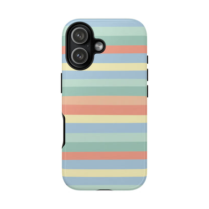 Pastel Striped Phone Case — Retro Horizontal Multi-Color Tough Case