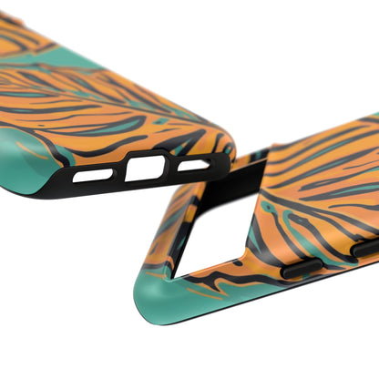 Tropical Leaf Tough Phone Case — Orange Monstera Design on Teal