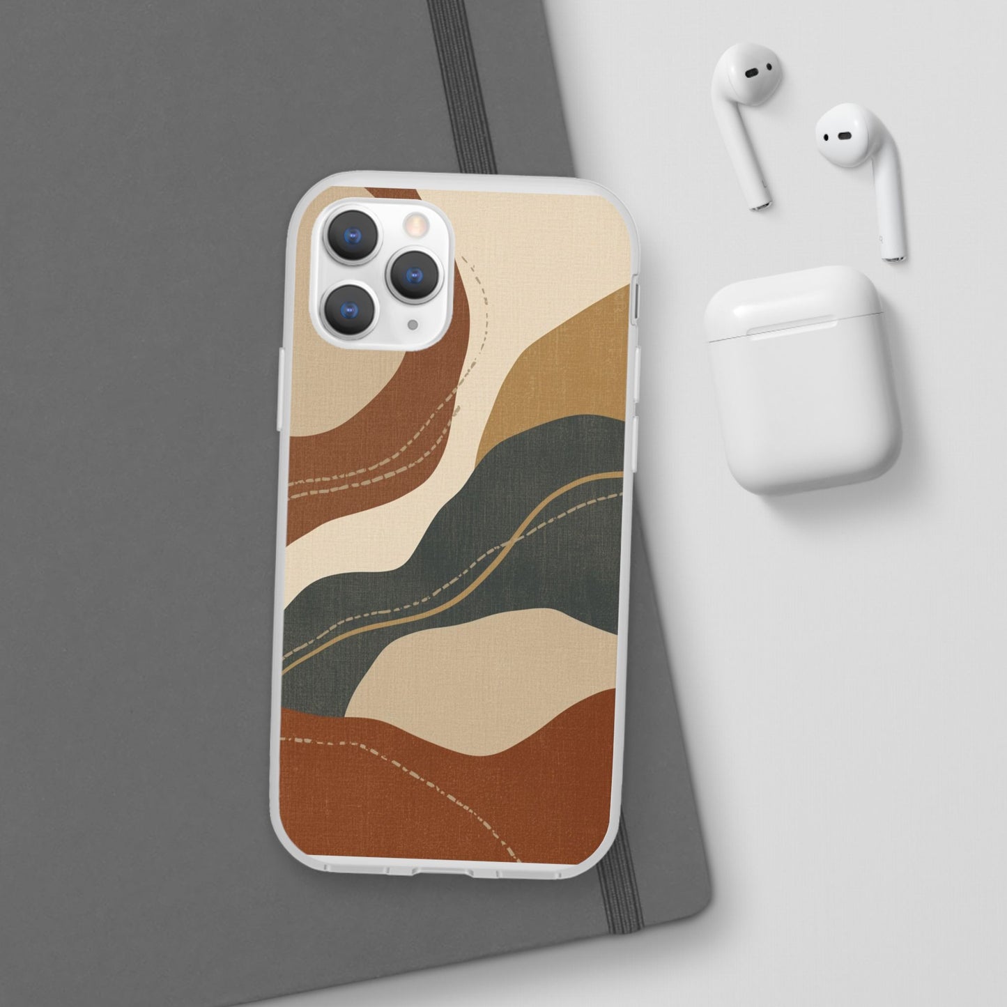 Abstract Earth Tone Phone Case — Boho Wavy Flexi Case