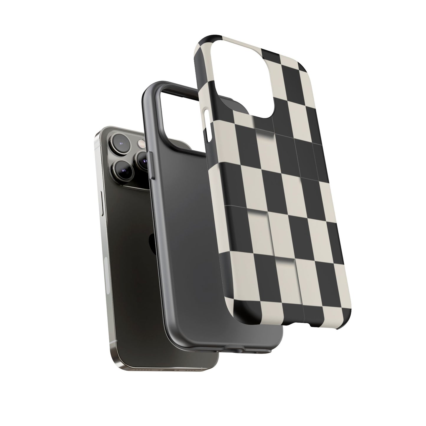 Checkerboard Tough Phone Case — Classic Black & Cream Grid Protective Cover
