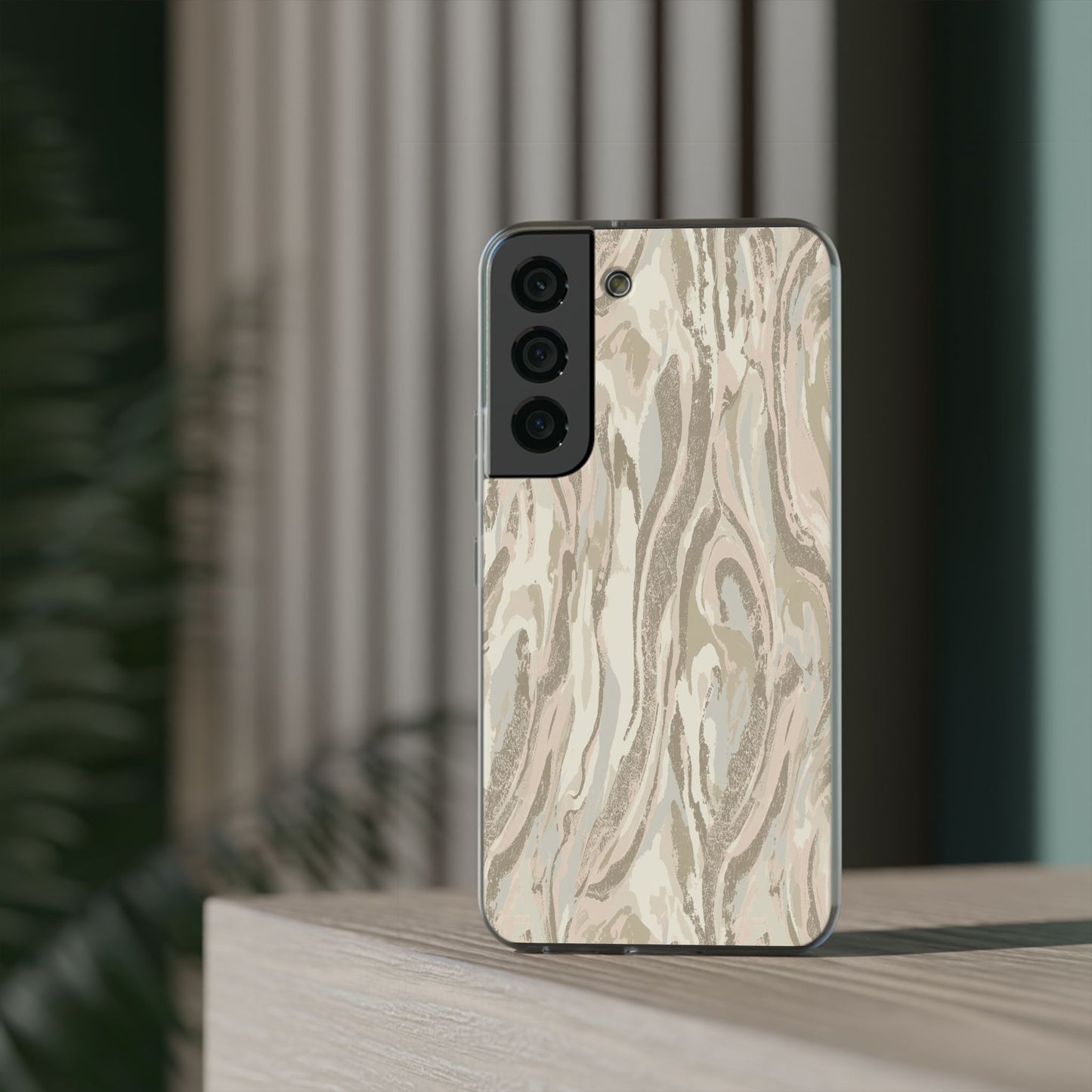 Neutral Marble Swirl Flexi Phone Case — Beige Abstract Protective Cover