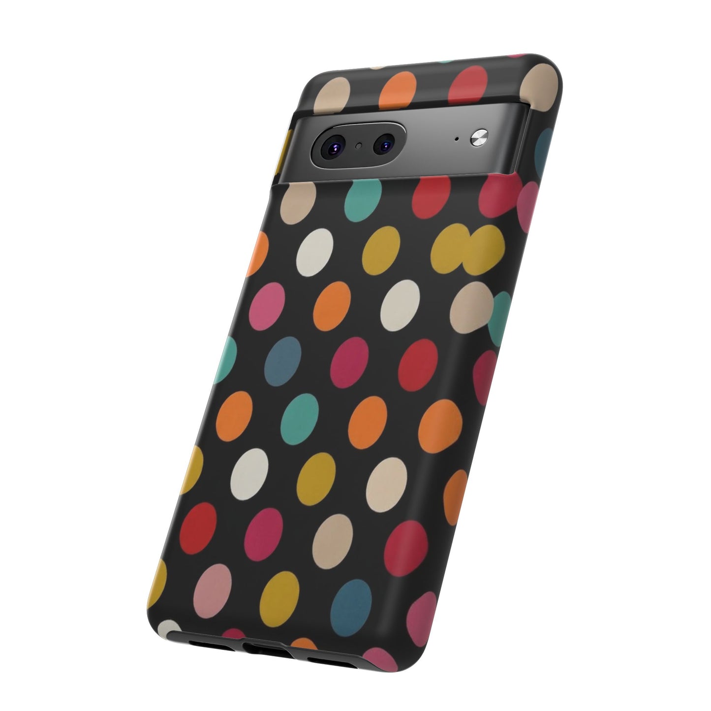 Polka Dot Tough Phone Case – Colorful Retro Dots on Black