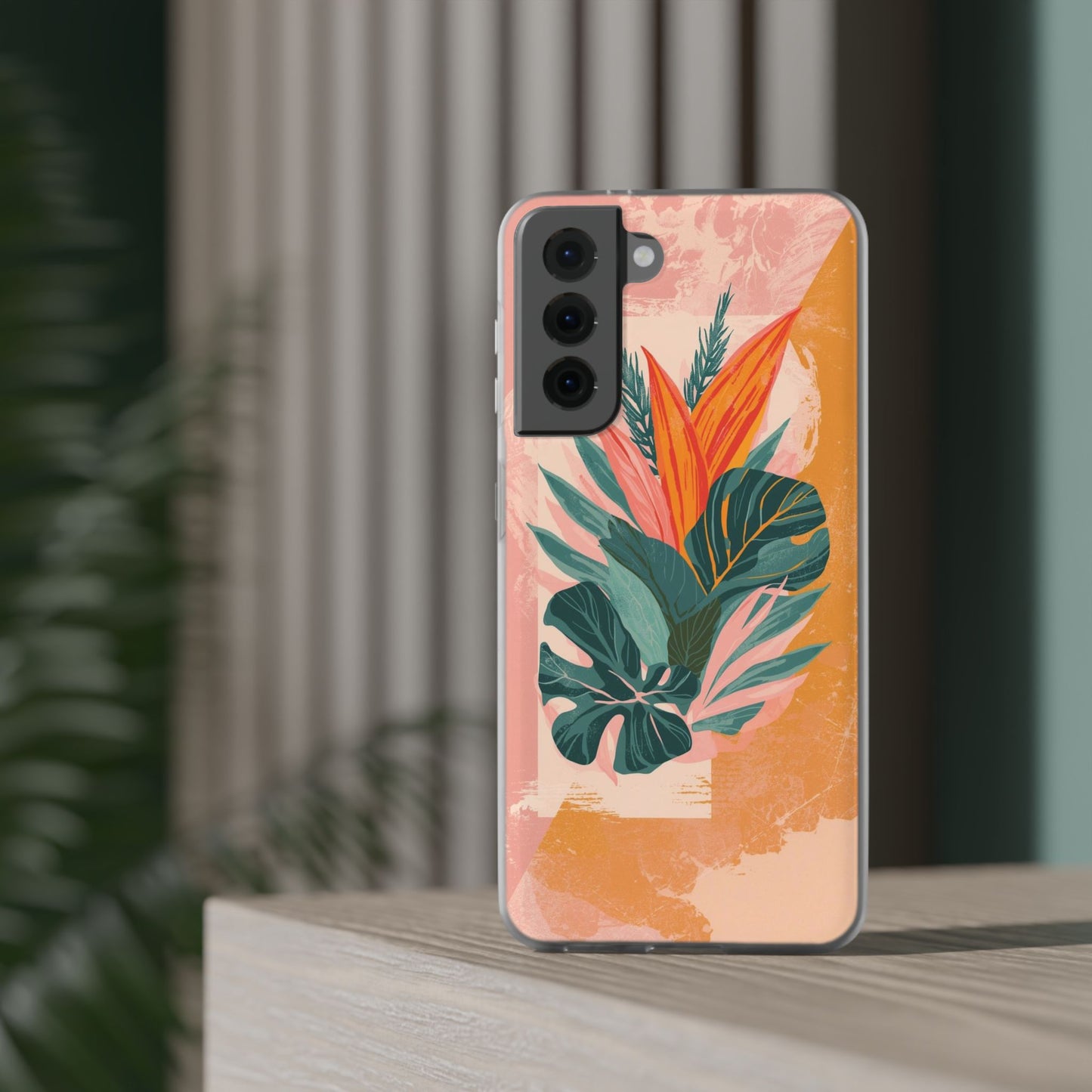 Tropical Botanical Phone Case — Pink & Orange Floral Flexi Case