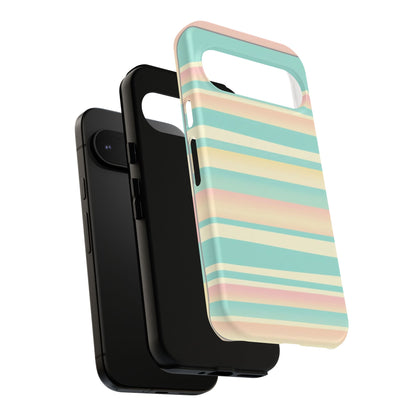 Pastel Striped Tough Phone Case — Mint, Peach & Cream Protective Cover
