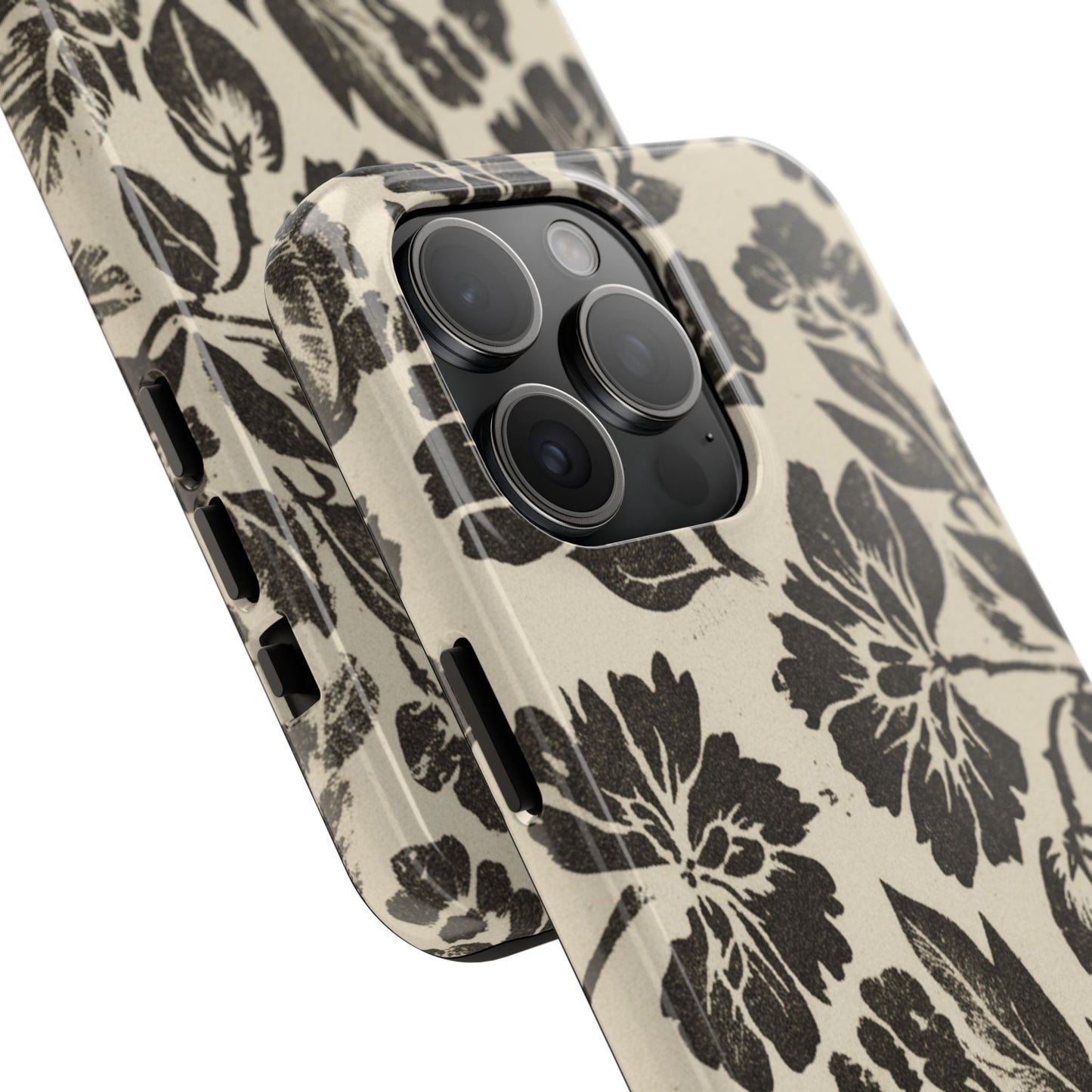 Floral Noir Tough Phone Case — Black Vintage Flower Protective Cover