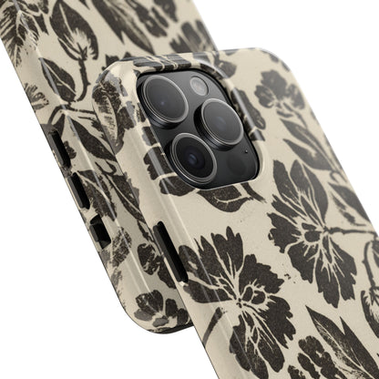 Floral Noir Tough Phone Case — Black Vintage Flower Protective Cover
