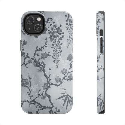 Tough Phone Case — Gray Cherry Blossom Ink Floral Design