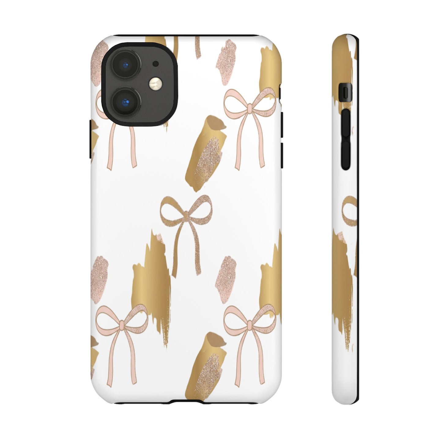 Phone Case — Gold Brushstroke & Blush Bow Pattern