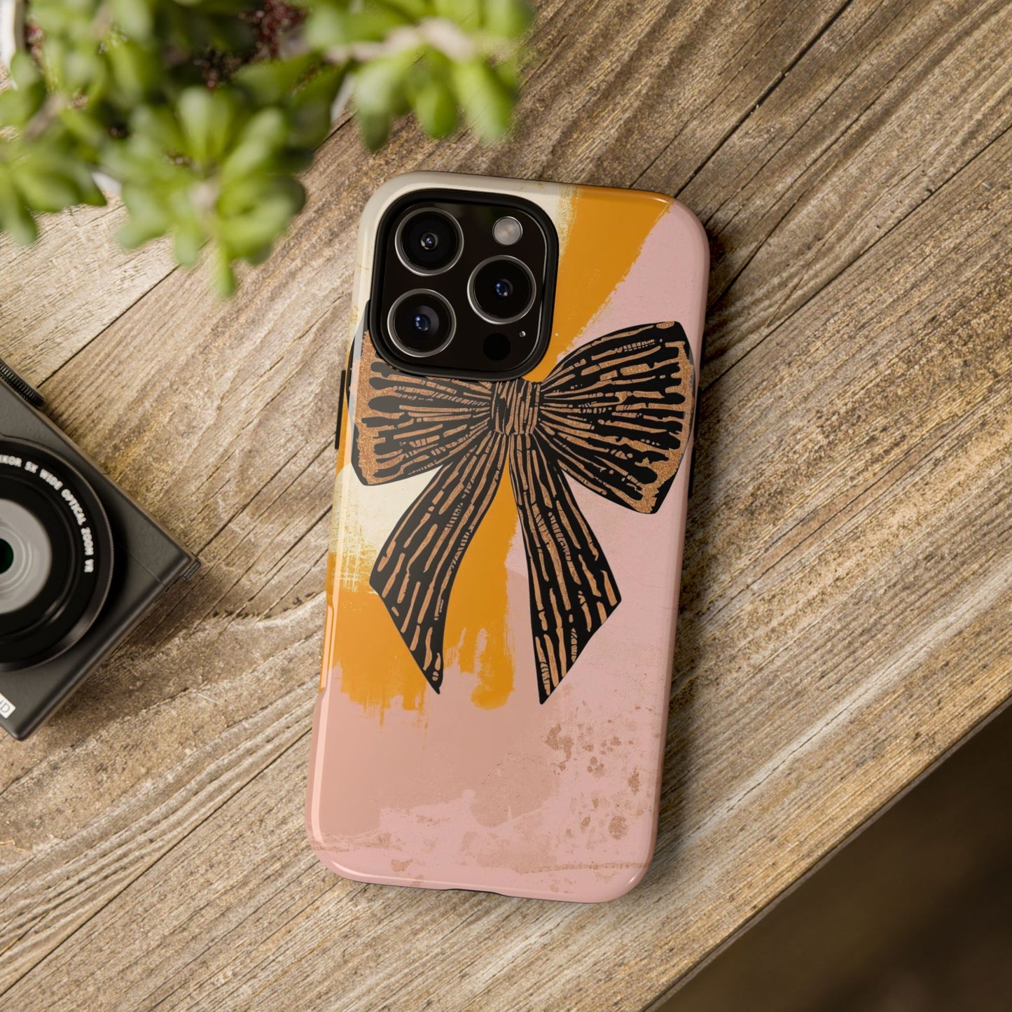 Bow Brushstroke Tough Phone Case — Pink & Mustard
