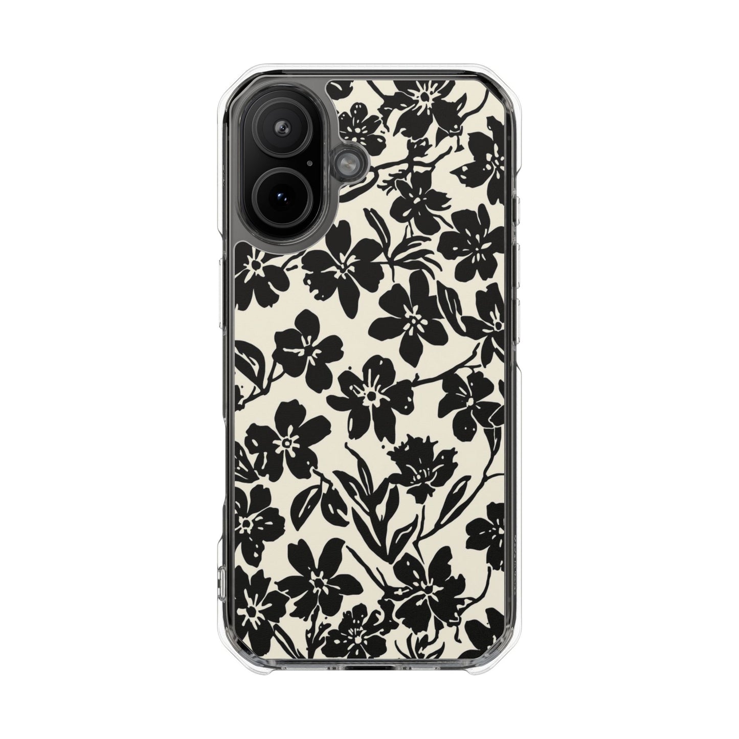 Clear Magnetic Phone Case — Black Floral Silhouette Design