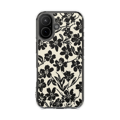 Clear Magnetic Phone Case — Black Floral Silhouette Design