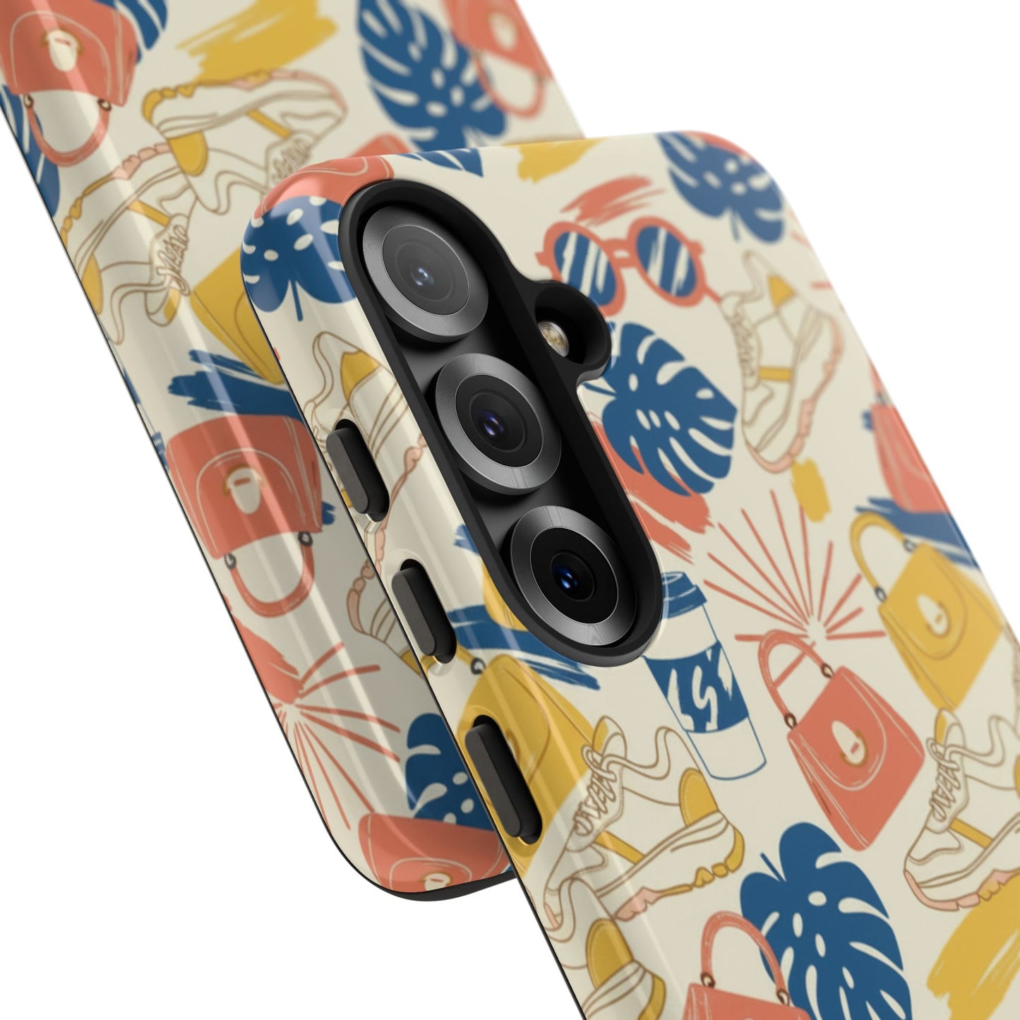 Tough Cases: Retro Summer Pattern Phone Case – Sunglasses, Sneakers & Tropical Leaves