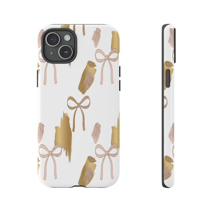 Phone Case — Gold Brushstroke & Blush Bow Pattern