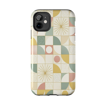 Retro Geometric Tough Phone Case — Pastel Midcentury Pattern