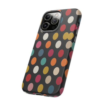 Polka Dot Tough Phone Case – Colorful Retro Dots on Black