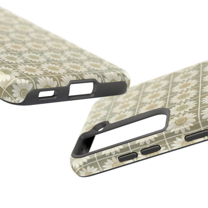 Daisy Tile Tough Phone Case — Retro Floral Protective Phone Cover