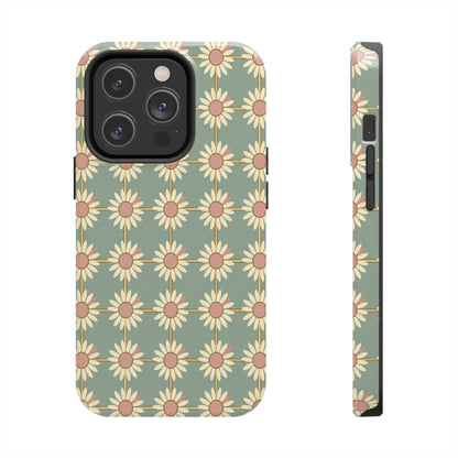 Daisy Pattern Tough Phone Case — Retro Floral Protective Cover