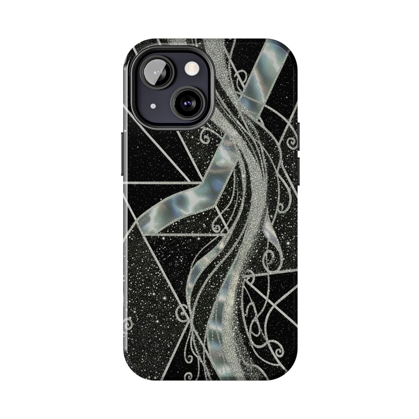 Geometry Tough Phone Case — Iridescent Ribbon on Black Celestial Background