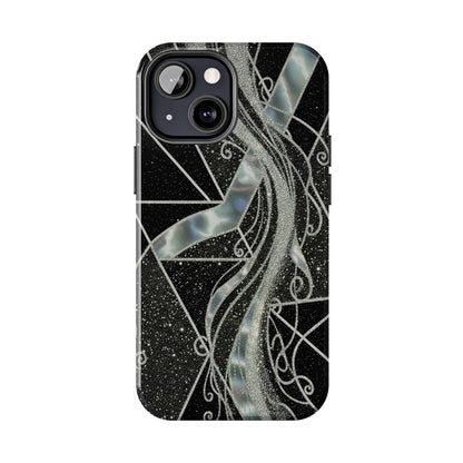 Geometry Tough Phone Case — Iridescent Ribbon on Black Celestial Background