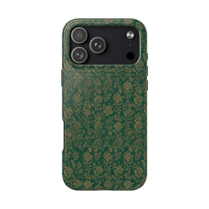 Vintage Floral Tough Phone Case — Green Damask Protective Cover