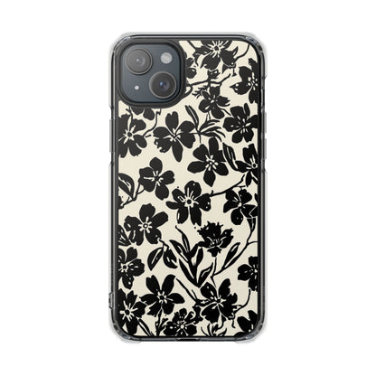 Clear Magnetic Phone Case — Black Floral Silhouette Design