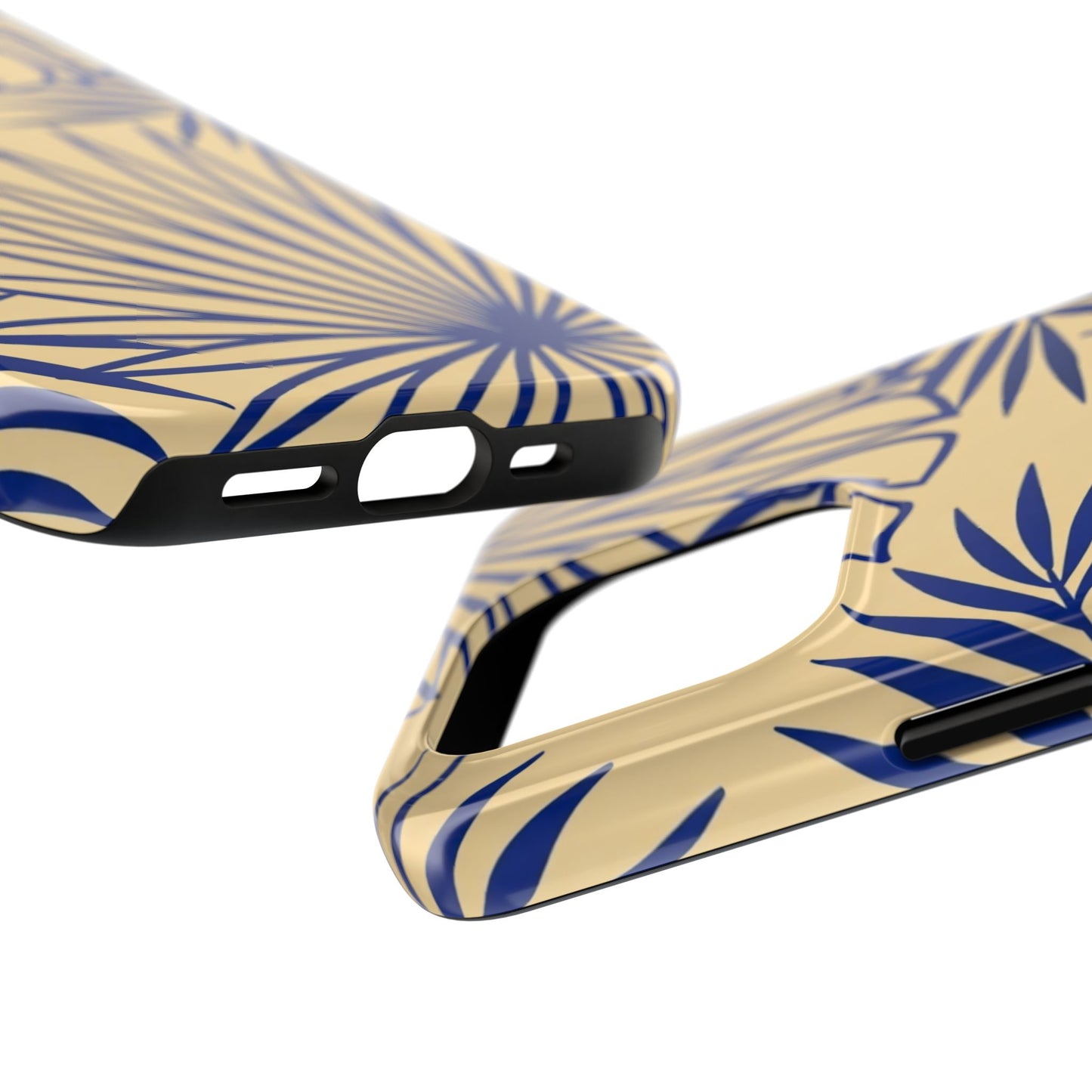 Tropical Palm Pattern Tough Phone Case — Navy Blue Fan Leaves on Sand