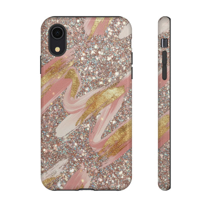 Glitter Blush Marble Phone Case — Pink Gold Swirl Tough Case