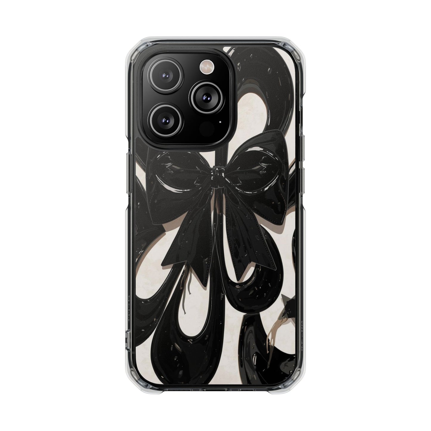 Clear Magnetic Phone Case — Black Abstract Bow Design