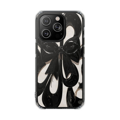 Clear Magnetic Phone Case — Black Abstract Bow Design