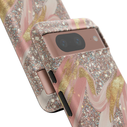 Glitter Blush Marble Phone Case — Pink Gold Swirl Tough Case