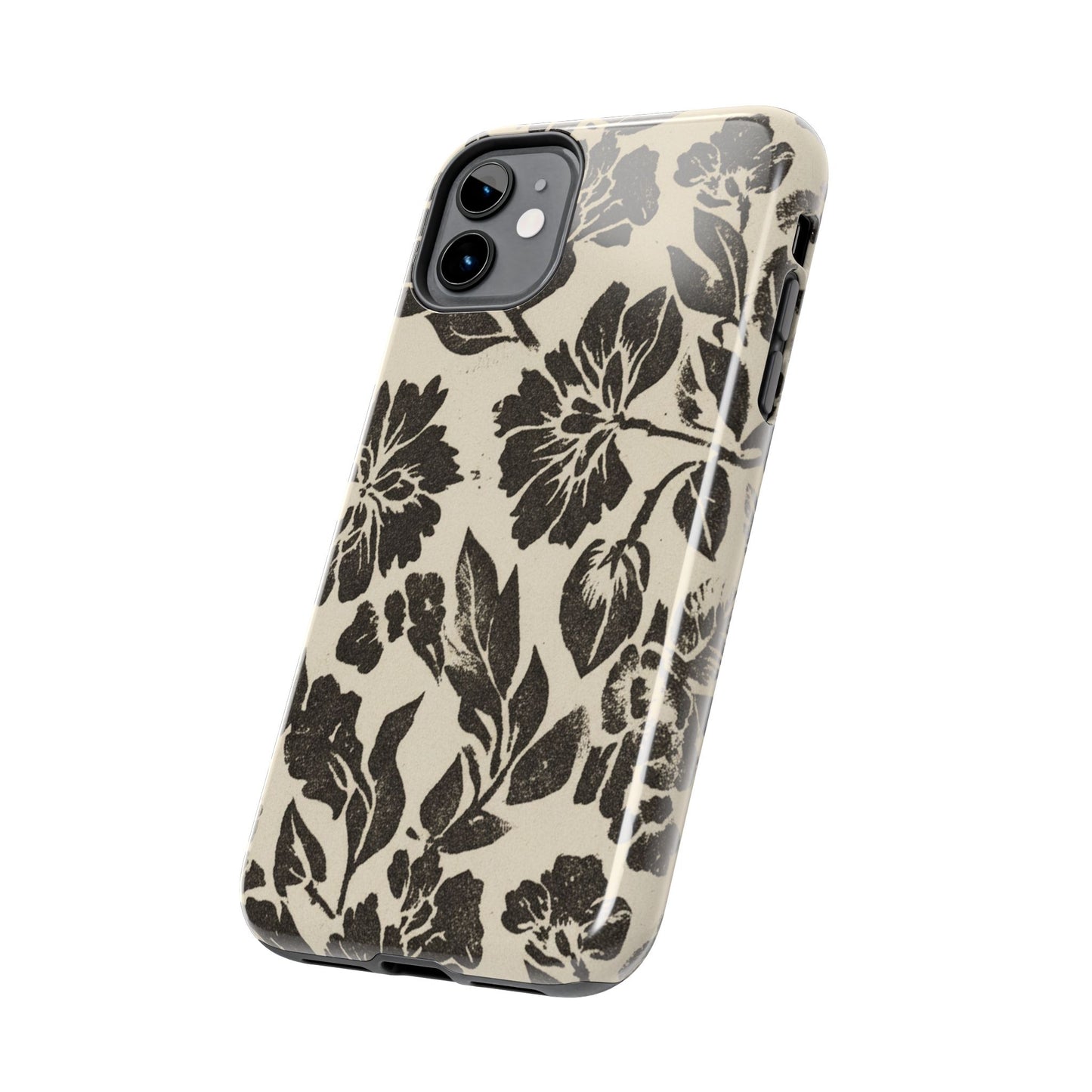 Floral Noir Tough Phone Case — Black Vintage Flower Protective Cover