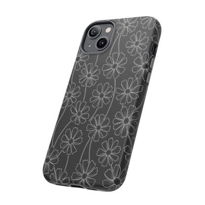 Floral Doodle Tough Phone Case — Black & Gray Daisy Pattern