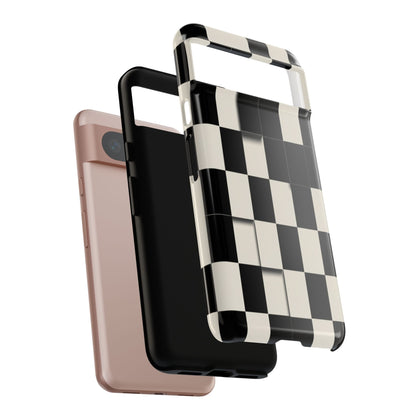 Checkerboard Tough Phone Case — Classic Black & Cream Grid Protective Cover