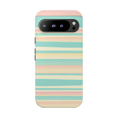 Pastel Striped Tough Phone Case — Mint, Peach & Cream Protective Cover
