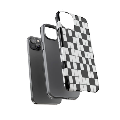 Crossword Grid Phone Case — Black & White Puzzle Pattern Tough Phone Cover