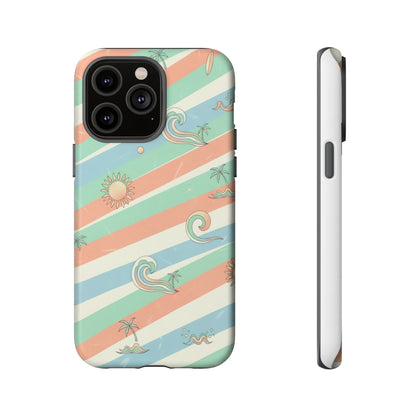 Surf Stripe Tough Phone Case — Retro Beach Waves Pattern