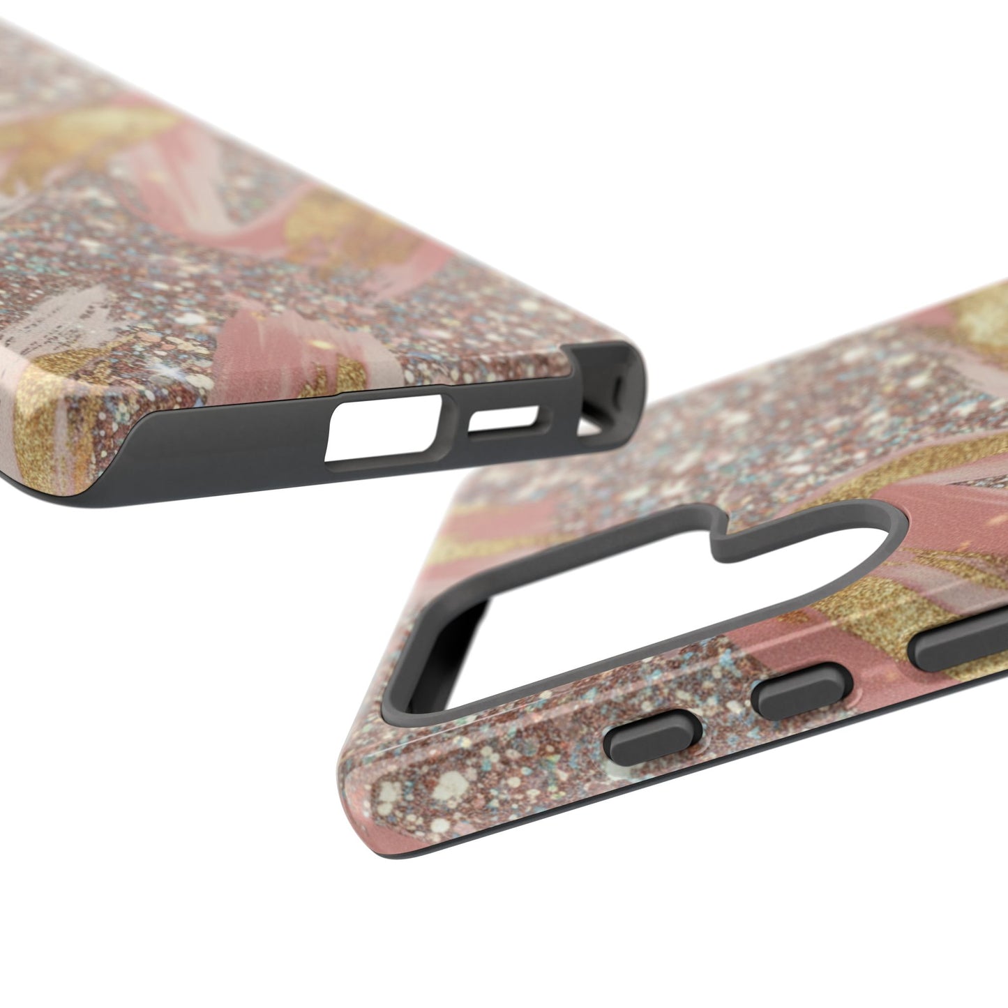 Glitter Blush Marble Phone Case — Pink Gold Swirl Tough Case
