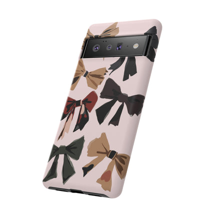 Bow Pattern Phone Case - Pink, Brown & Black Bows Protective Cover