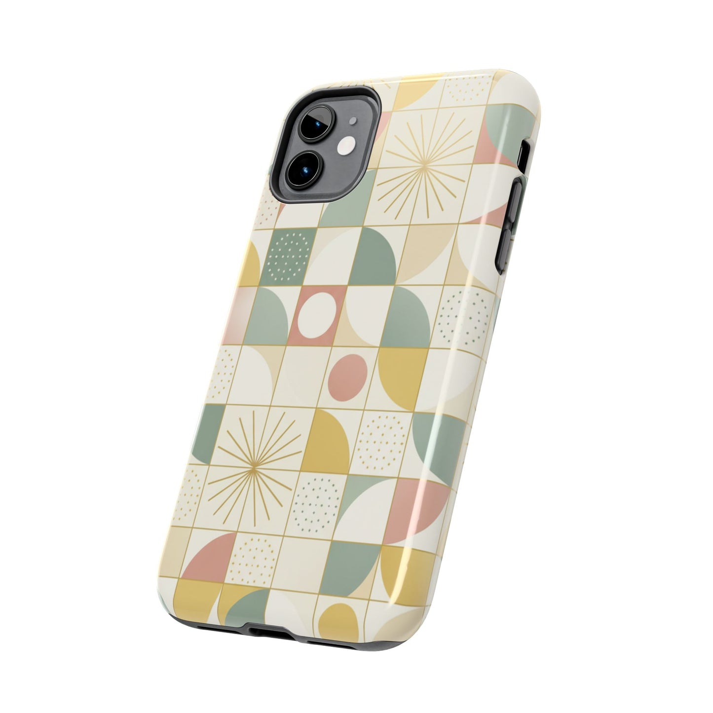 Retro Geometric Tough Phone Case — Pastel Midcentury Pattern